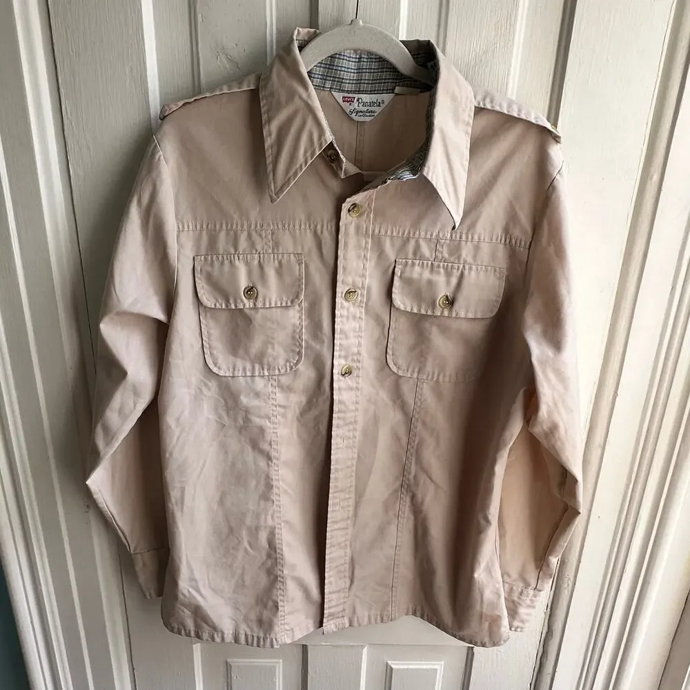 Vintage Levi’s Panatela Signature Shirt 70s Beige Military Button Down M